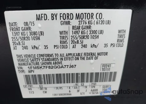 2016 Ford Explorer Limited z USA, uszkodzony, nr VIN 1FM5K7F82GGA77567